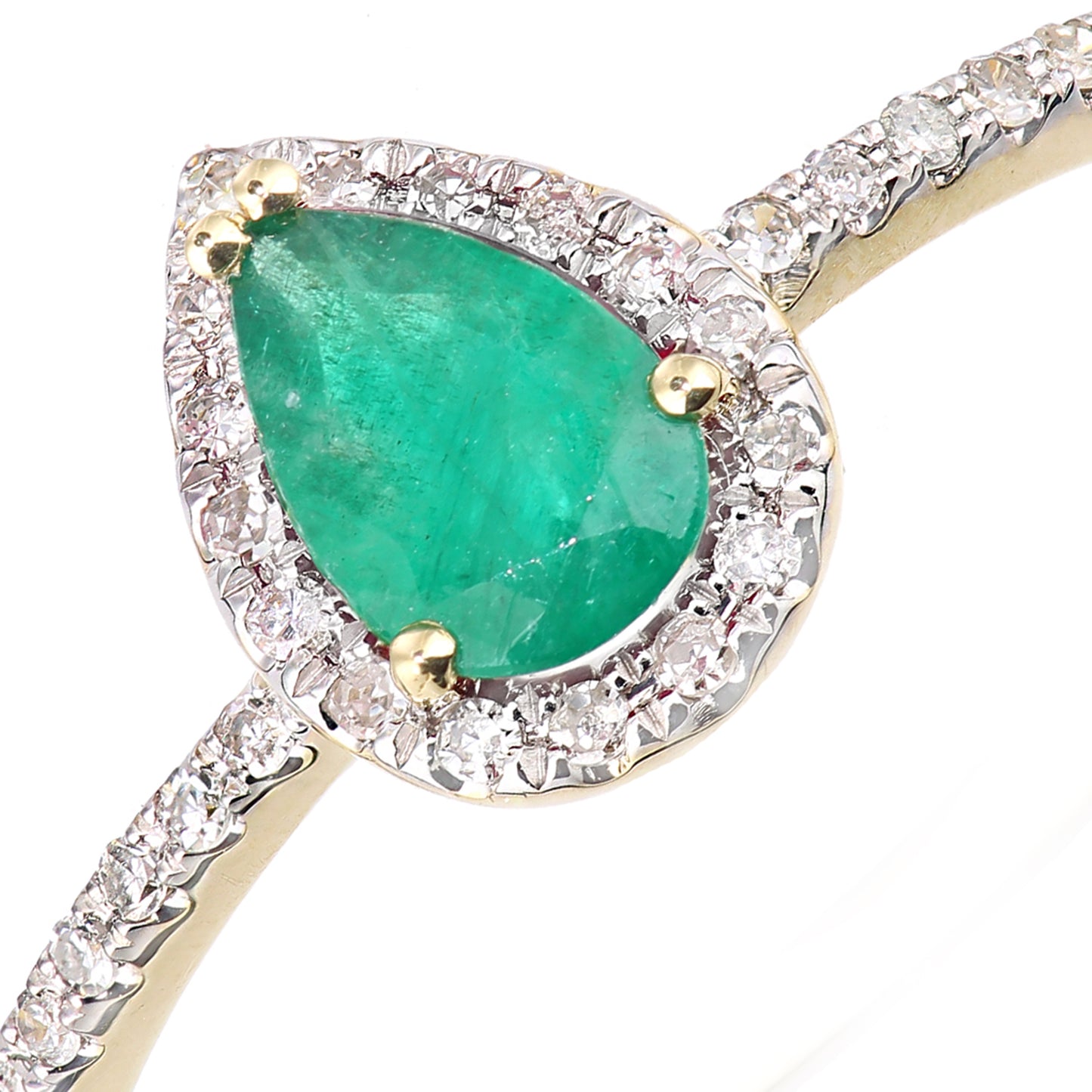 18ct Gold  Diamond Pear Emerald Pear Raindrop Halo Cluster Ring - DR1AXL606Y18EM