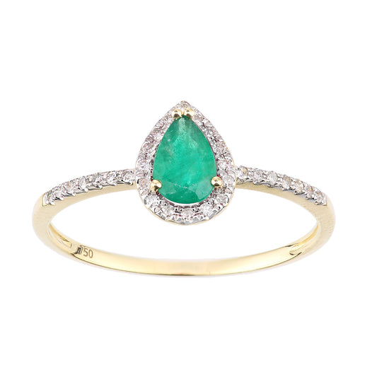 18ct Gold  Diamond Pear Emerald Pear Raindrop Halo Cluster Ring - DR1AXL606Y18EM