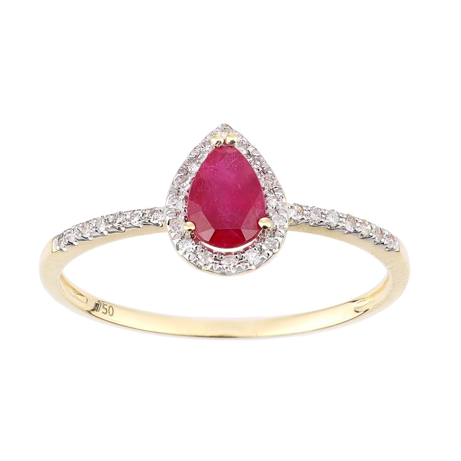 18ct Gold  Diamond Pear 1/2ct Ruby Pear Raindrop Halo Cluster Ring - DR1AXL606Y18RU