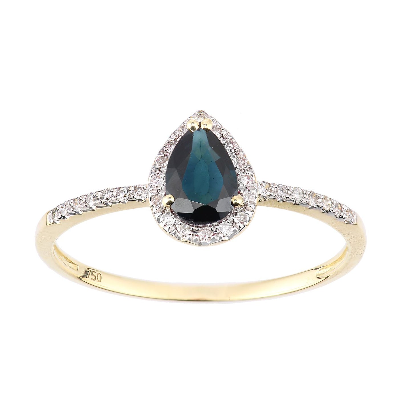 18ct Gold  Diamond Pear 1/2ct Sapphire Pear Raindrop Halo Ring - DR1AXL606Y18SA