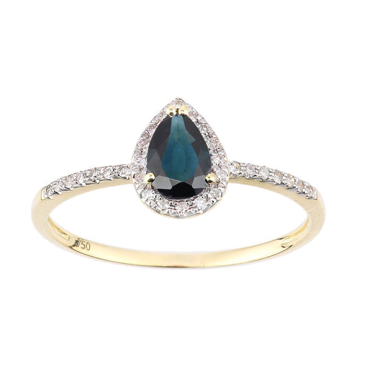 18ct Gold  Diamond Pear 1/2ct Sapphire Pear Raindrop Halo Ring - DR1AXL606Y18SA