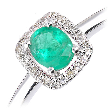 9ct White Gold  Diamond Oval Emerald Square Cushion Halo Ring - DR1AXL611WEM