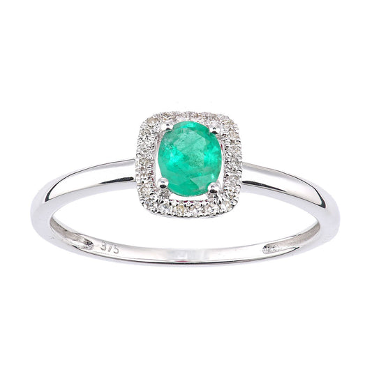 9ct White Gold Diamond Oval Emerald Square Cushion Halo Ring - DR1AXL611WEM