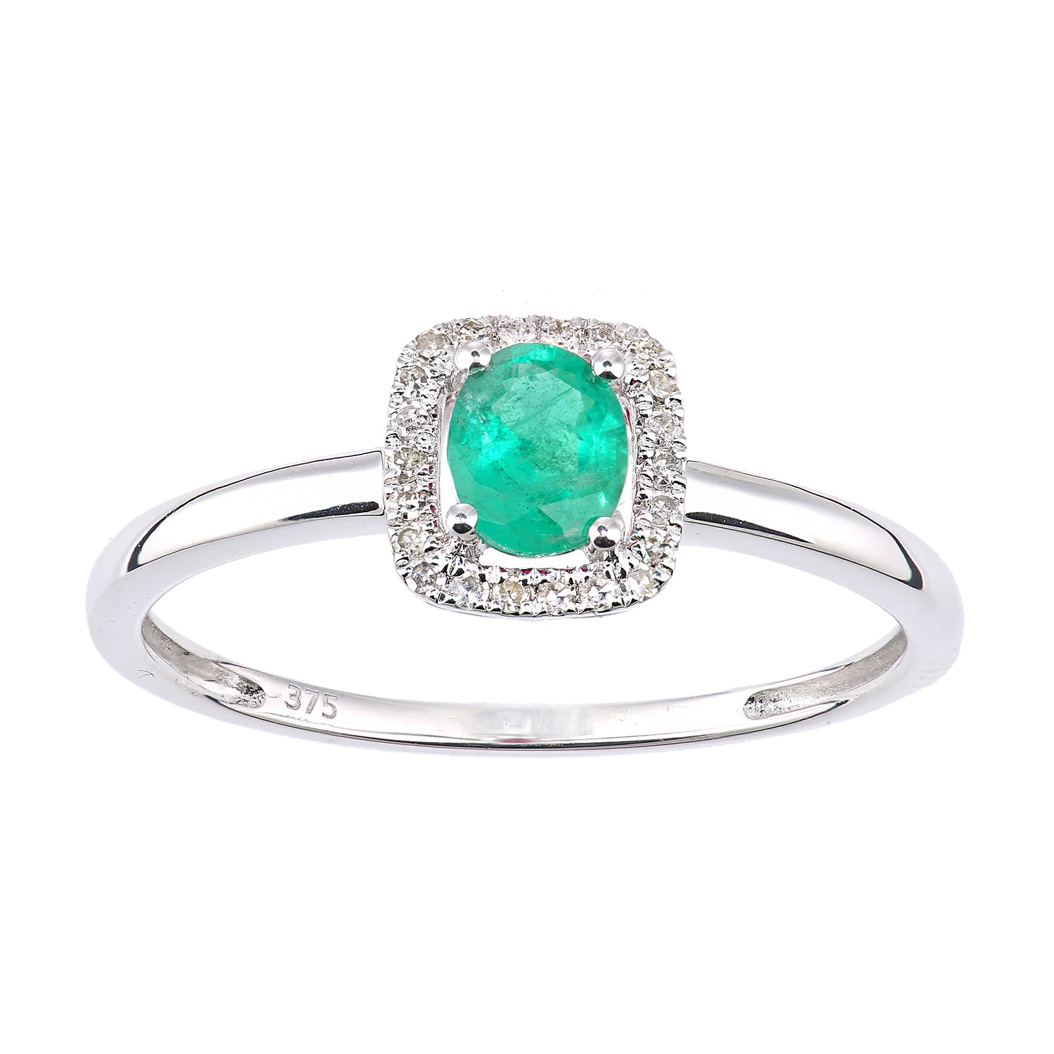 9ct White Gold  Diamond Oval Emerald Square Cushion Halo Ring - DR1AXL611WEM