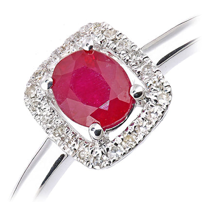 9ct White Gold  Diamond Oval Ruby Square Cushion Halo Cluster Ring - DR1AXL611WRU
