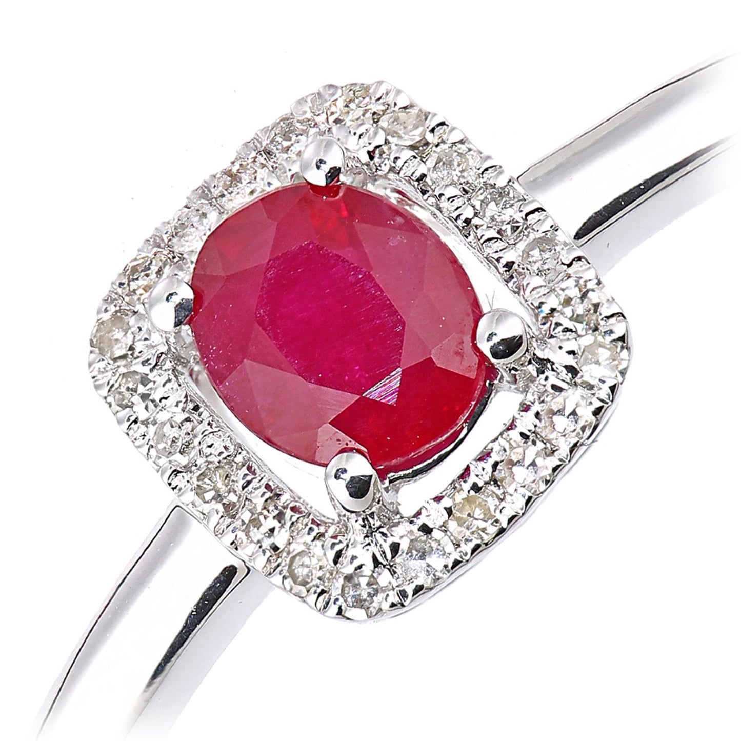 9ct White Gold  Diamond Oval Ruby Square Cushion Halo Cluster Ring - DR1AXL611WRU