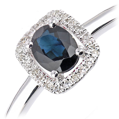 9ct White Gold  Diamond Oval 1/2ct Sapphire Cushion Halo Ring - DR1AXL611WSA