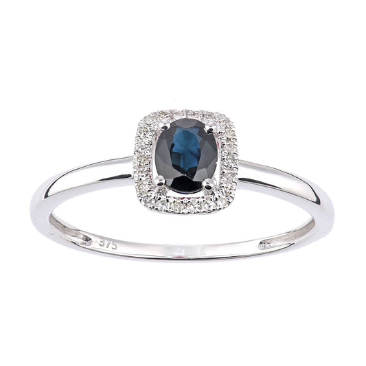 9ct White Gold Diamond Oval 1/2ct Sapphire Cushion Halo Ring - DR1AXL611WSA