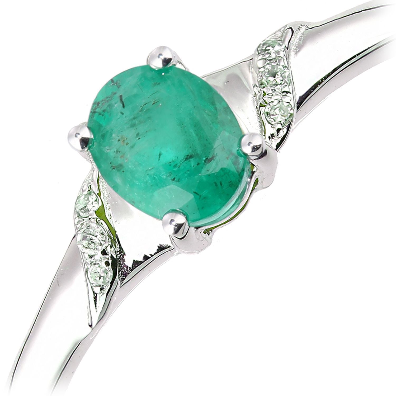 9ct White Gold  Diamond Oval 0.35ct Emerald Ribbon Solitaire Ring - DR1AXL612WEM