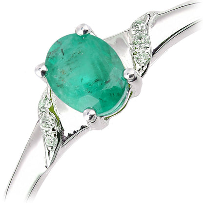9ct White Gold  Diamond Oval 0.35ct Emerald Ribbon Solitaire Ring - DR1AXL612WEM