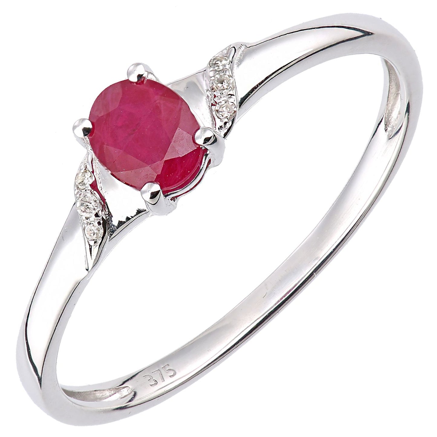9ct White Gold  2pts Diamond Oval 0.47ct Ruby Ribbon Dress Ring - DR1AXL612WRU