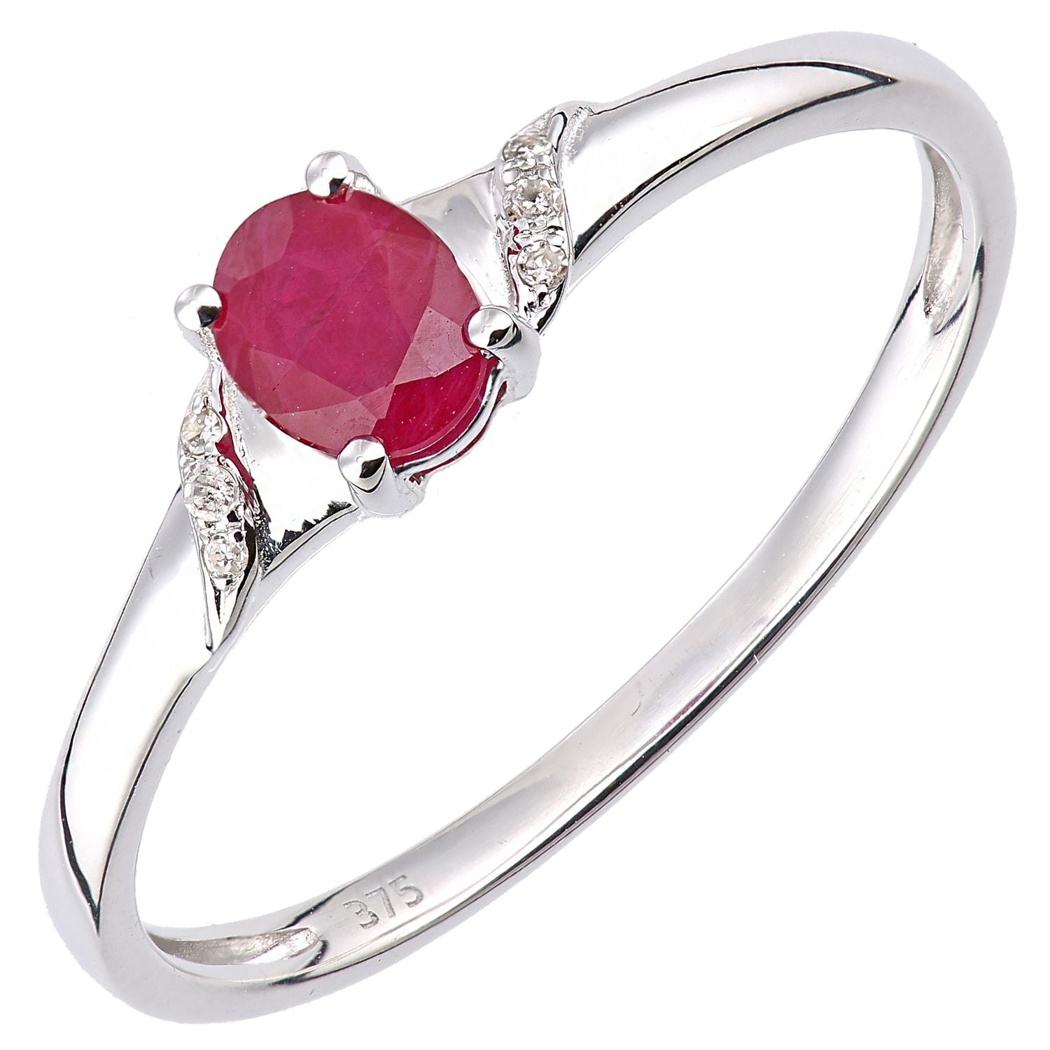 9ct White Gold  2pts Diamond Oval 0.47ct Ruby Ribbon Dress Ring - DR1AXL612WRU