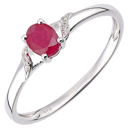 9ct White Gold  2pts Diamond Oval 0.47ct Ruby Ribbon Dress Ring - DR1AXL612WRU