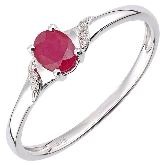9ct White Gold  2pts Diamond Oval 0.47ct Ruby Ribbon Dress Ring - DR1AXL612WRU