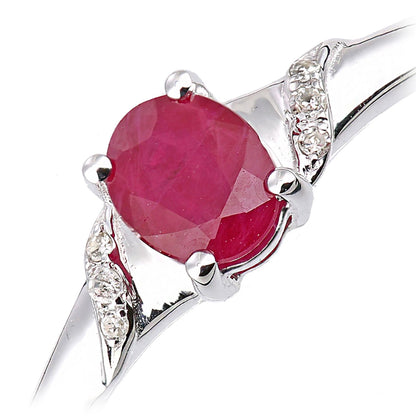 9ct White Gold  2pts Diamond Oval 0.47ct Ruby Ribbon Dress Ring - DR1AXL612WRU