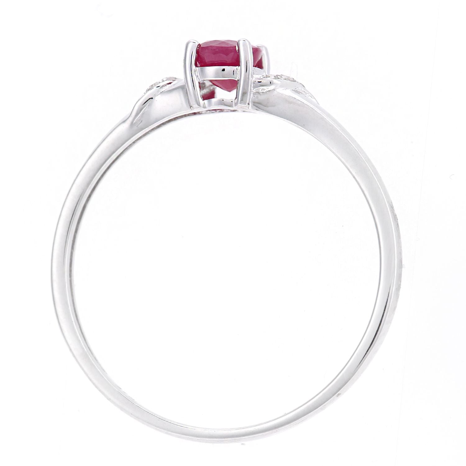 9ct White Gold  2pts Diamond Oval 0.47ct Ruby Ribbon Dress Ring - DR1AXL612WRU