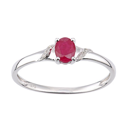 9ct White Gold  2pts Diamond Oval 0.47ct Ruby Ribbon Dress Ring - DR1AXL612WRU