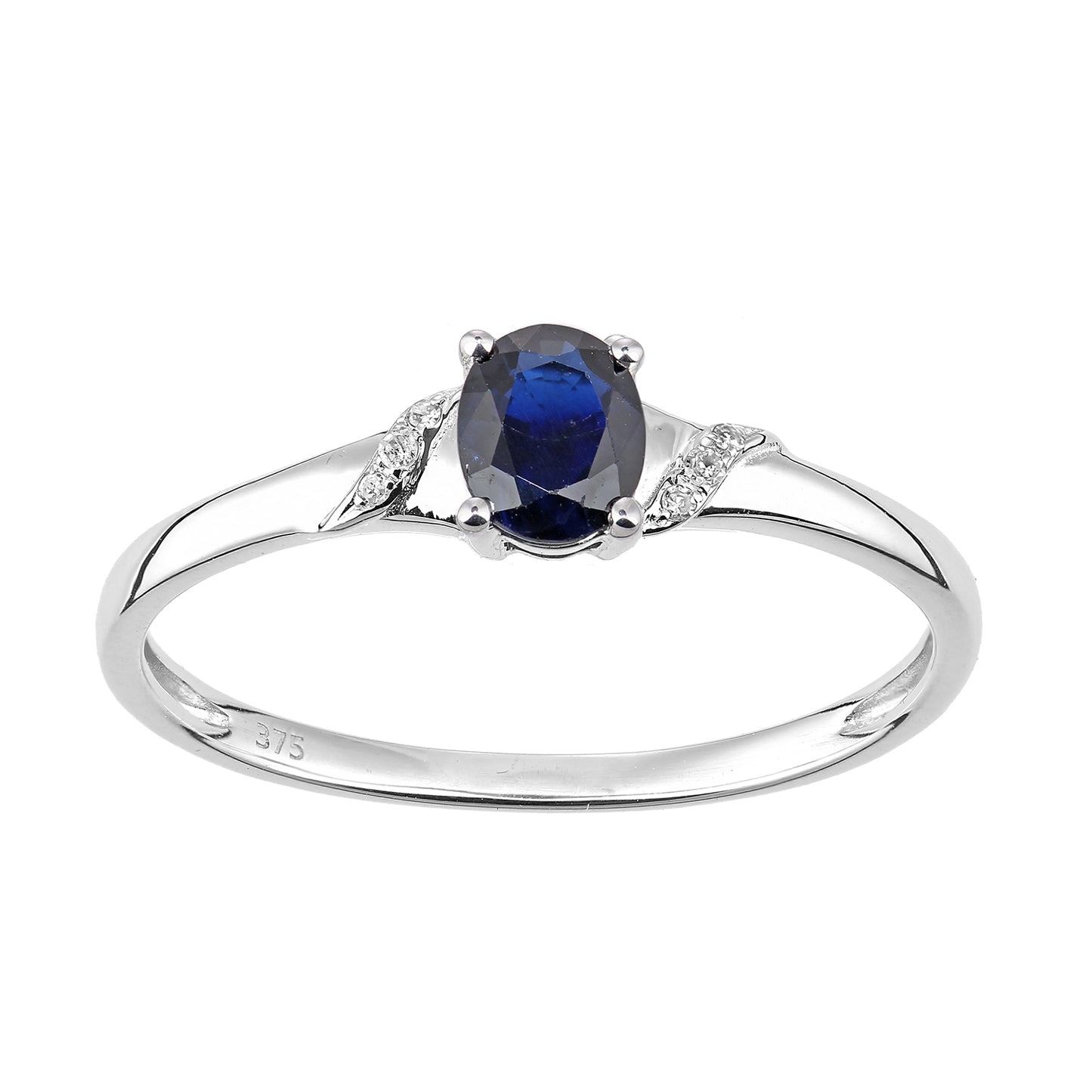 9ct White Gold  Diamond Oval 0.48ct Sapphire Ribbon Dress Ring - DR1AXL612WSA