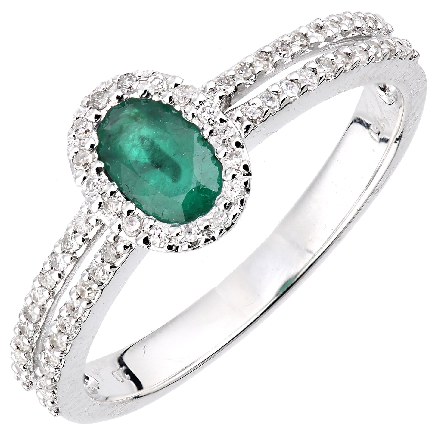 18ct White Gold  Diamond Oval 0.45ct Emerald Halo Cluster Ring - DR1AXL615W18EM
