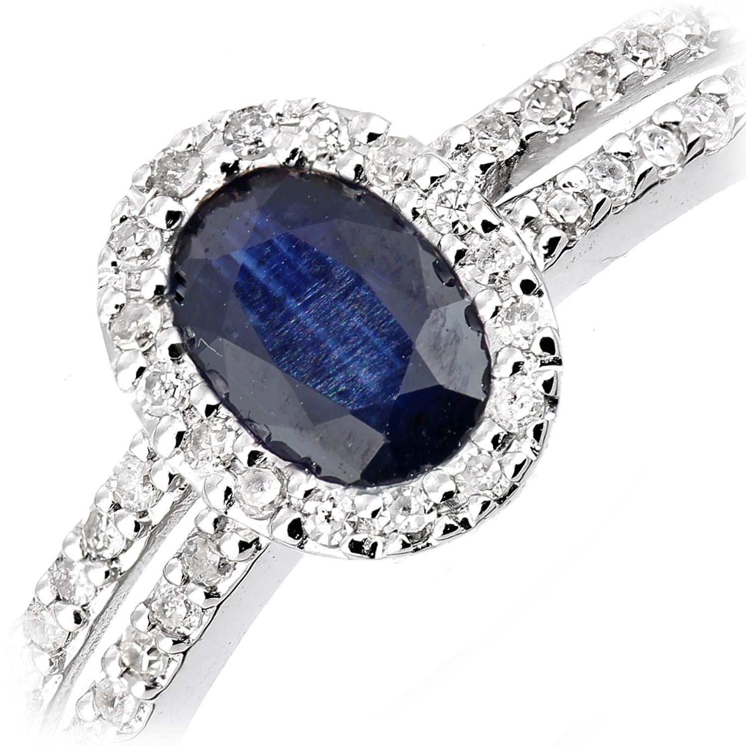 18ct White Gold  Diamond Oval 0.55ct Sapphire Halo Cluster Ring - DR1AXL615W18SA