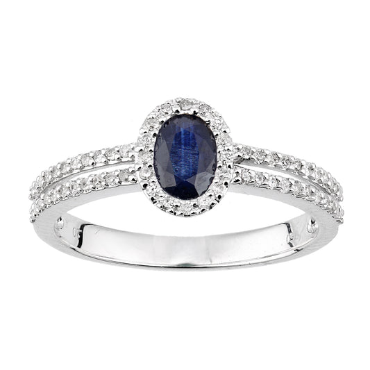 18ct White Gold  Diamond Oval 0.55ct Sapphire Halo Cluster Ring - DR1AXL615W18SA