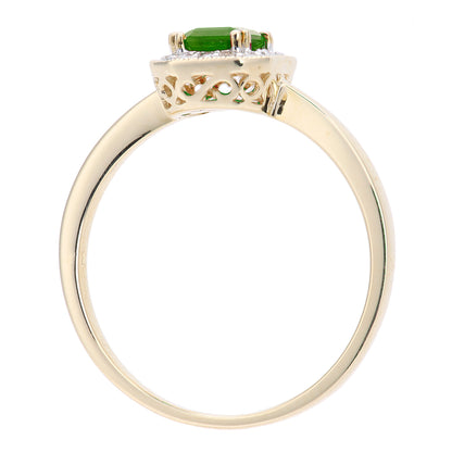 9ct Gold  Diamond Octagon Emerald Octagon Mill Grain Halo Ring - DR1AXL619YEM