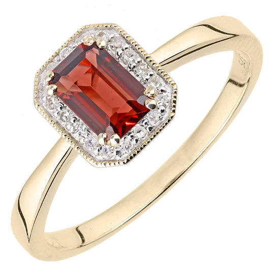 9ct Gold  Diamond Octagon 2/3ct Garnet Octagon Halo Ring - DR1AXL619YGT