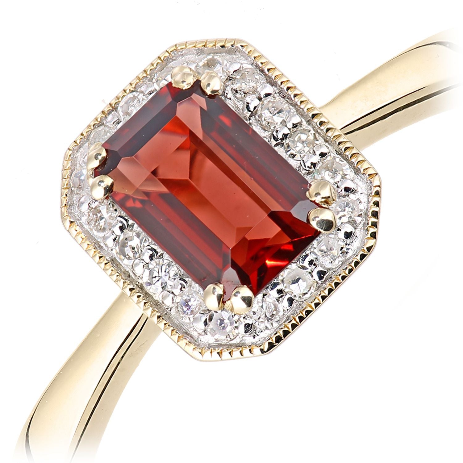 9ct Gold  Diamond Octagon 2/3ct Garnet Octagon Halo Ring - DR1AXL619YGT