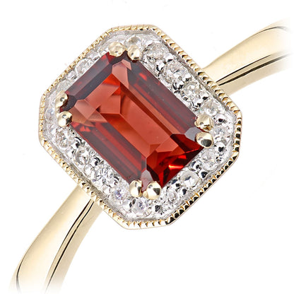 9ct Gold  Diamond Octagon 2/3ct Garnet Octagon Halo Ring - DR1AXL619YGT