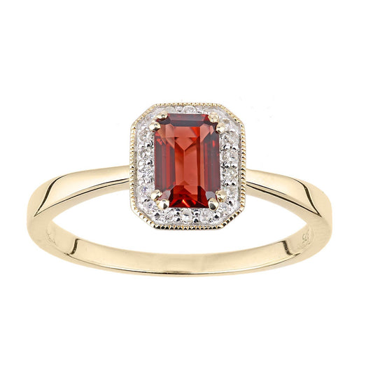 9ct Gold  Diamond Octagon 2/3ct Garnet Octagon Halo Ring - DR1AXL619YGT