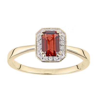 9ct Gold  Diamond Octagon 2/3ct Garnet Octagon Halo Ring - DR1AXL619YGT