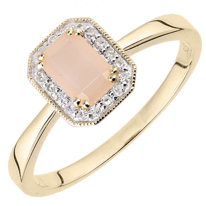 9ct Gold  Diamond Octagon Opal Octagon Mill Grain Halo Ring - DR1AXL619YPOP