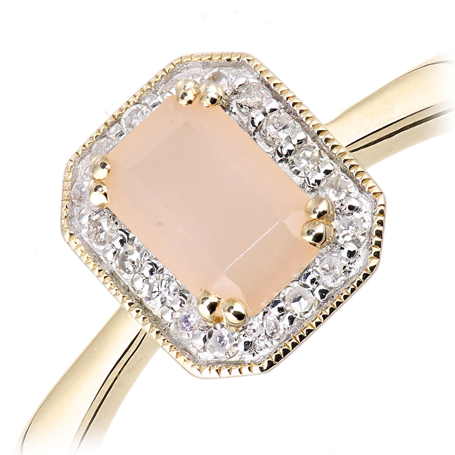 9ct Gold  Diamond Octagon Opal Octagon Mill Grain Halo Ring - DR1AXL619YPOP