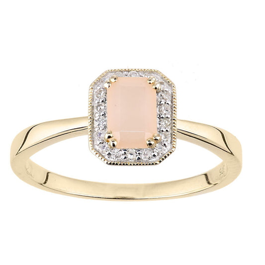 9ct Gold  Diamond Octagon Opal Octagon Mill Grain Halo Ring - DR1AXL619YPOP