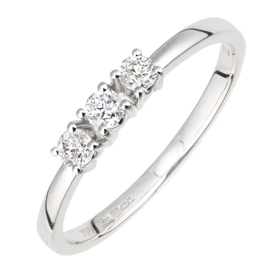 18ct White Gold  8pts Diamond 12pts Diamond 3 Stone Trilogy Ring - DR1AXL664W18