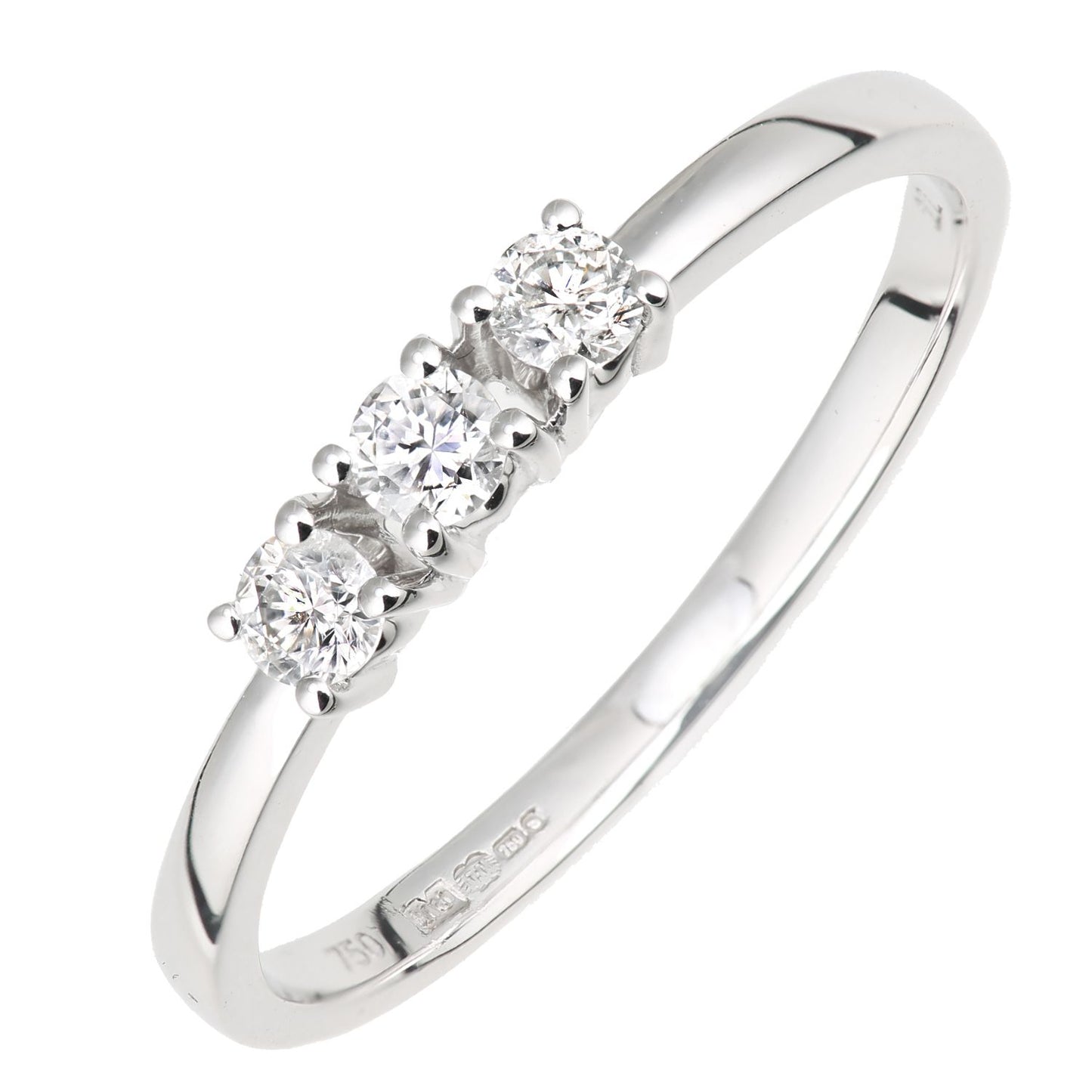 18ct White Gold  8pts Diamond 12pts Diamond 3 Stone Trilogy Ring - DR1AXL664W18