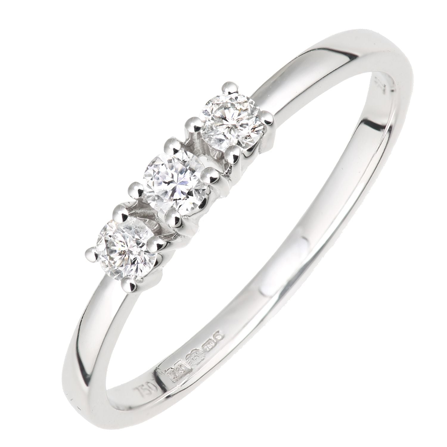 18ct White Gold  8pts Diamond 12pts Diamond 3 Stone Trilogy Ring - DR1AXL664W18