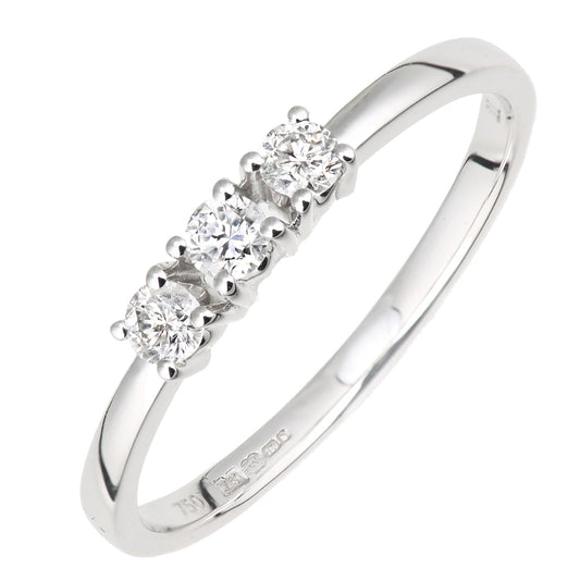 18ct White Gold  8pts Diamond 12pts Diamond 3 Stone Trilogy Ring - DR1AXL664W18