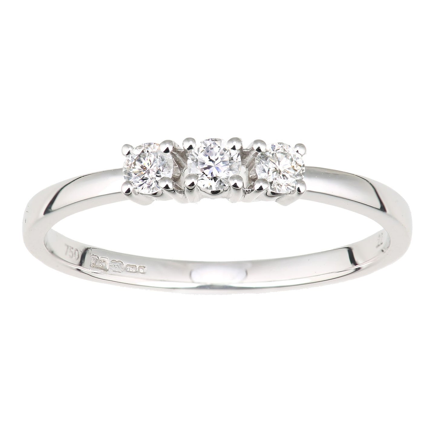 18ct White Gold  8pts Diamond 12pts Diamond 3 Stone Trilogy Ring - DR1AXL664W18