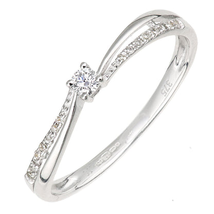 9ct White Gold  Round 9pts Diamond Wavy Pinch Solitaire Dress Ring - DR1AXL669W