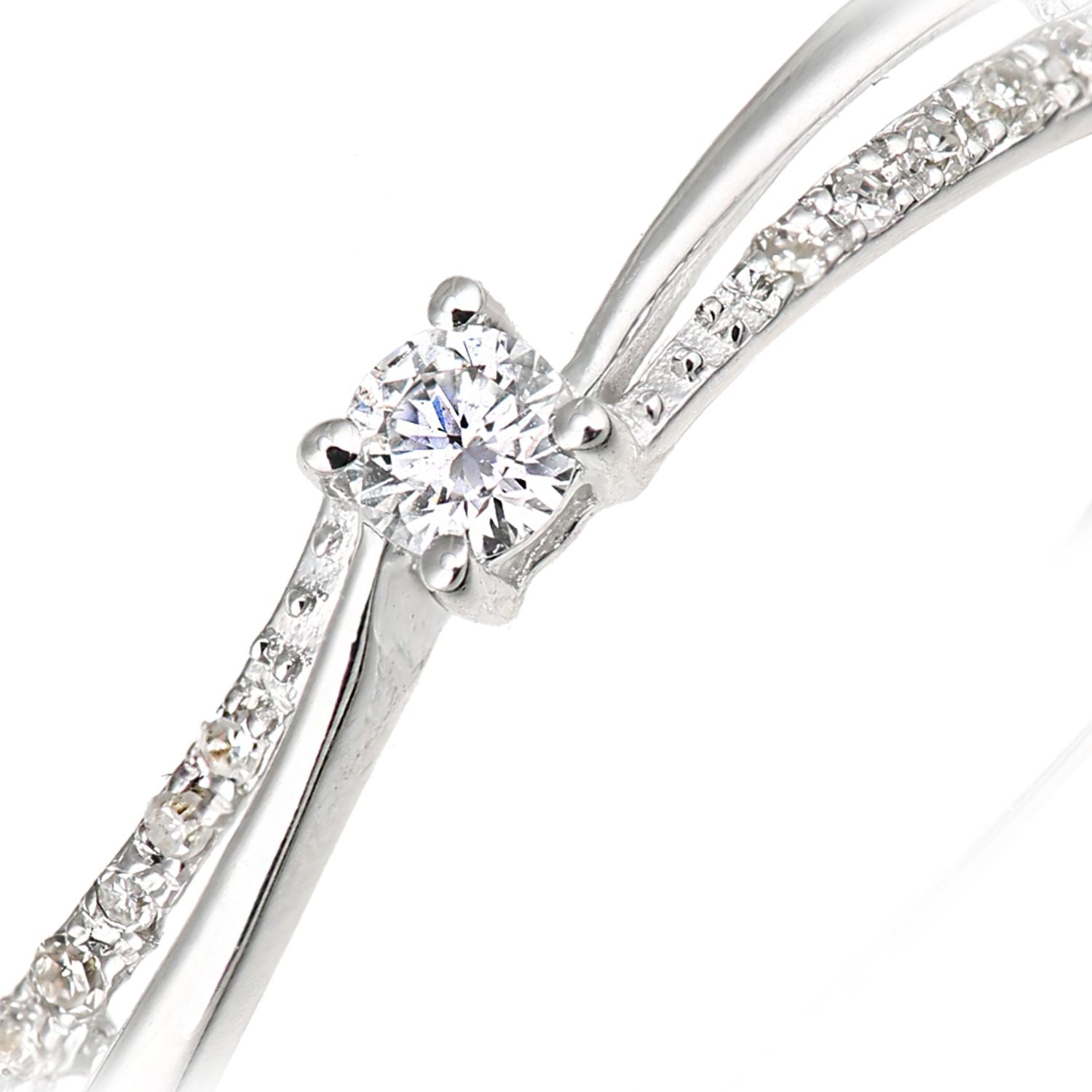 9ct White Gold  Round 9pts Diamond Wavy Pinch Solitaire Dress Ring - DR1AXL669W