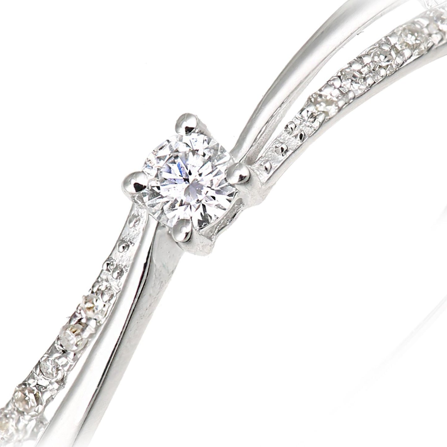 9ct White Gold  Round 9pts Diamond Wavy Pinch Solitaire Dress Ring - DR1AXL669W