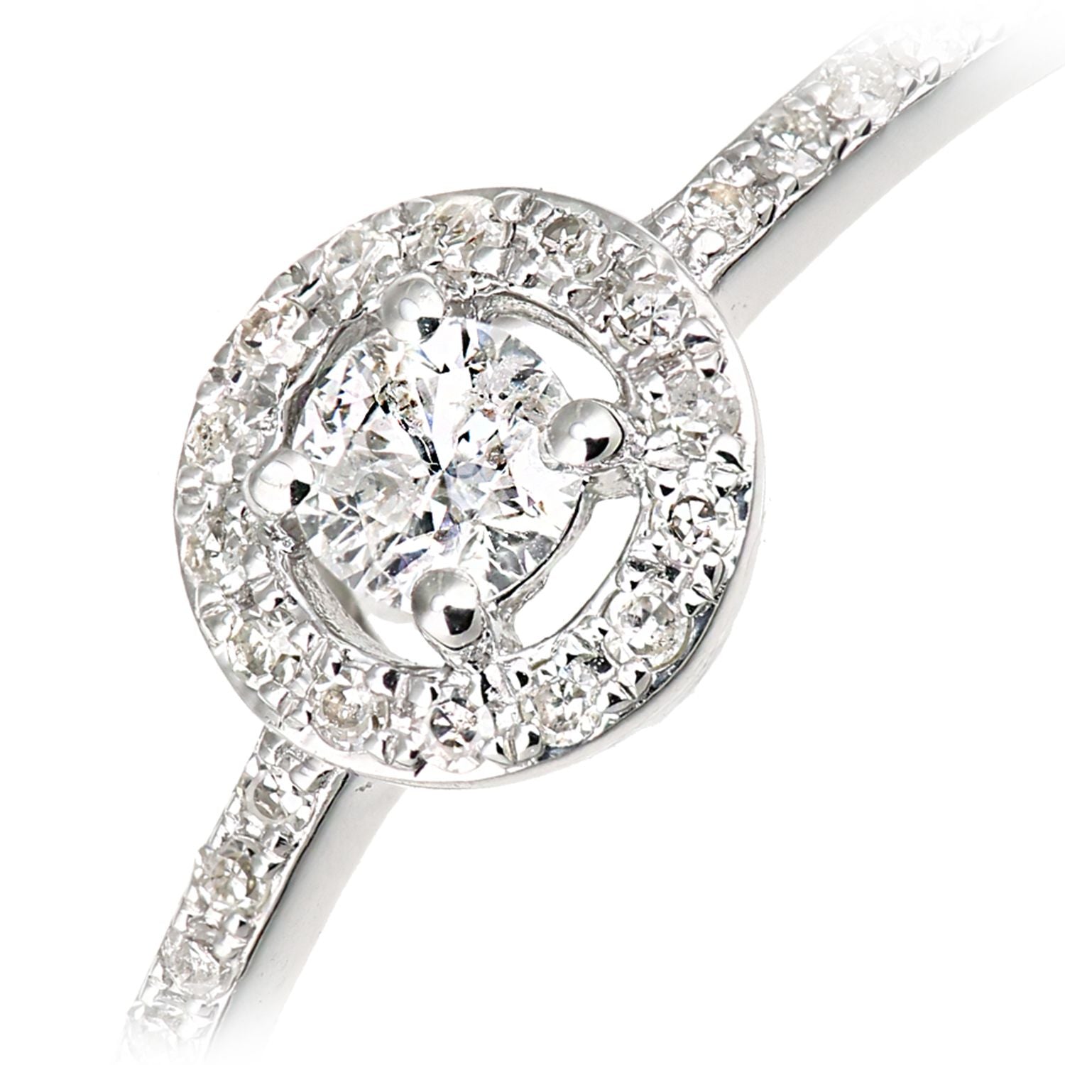 9ct White Gold  Round 22pts Diamond Halo Solitaire Cluster Ring - DR1AXL671W