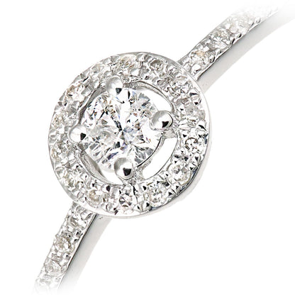 9ct White Gold  Round 22pts Diamond Halo Solitaire Cluster Ring - DR1AXL671W