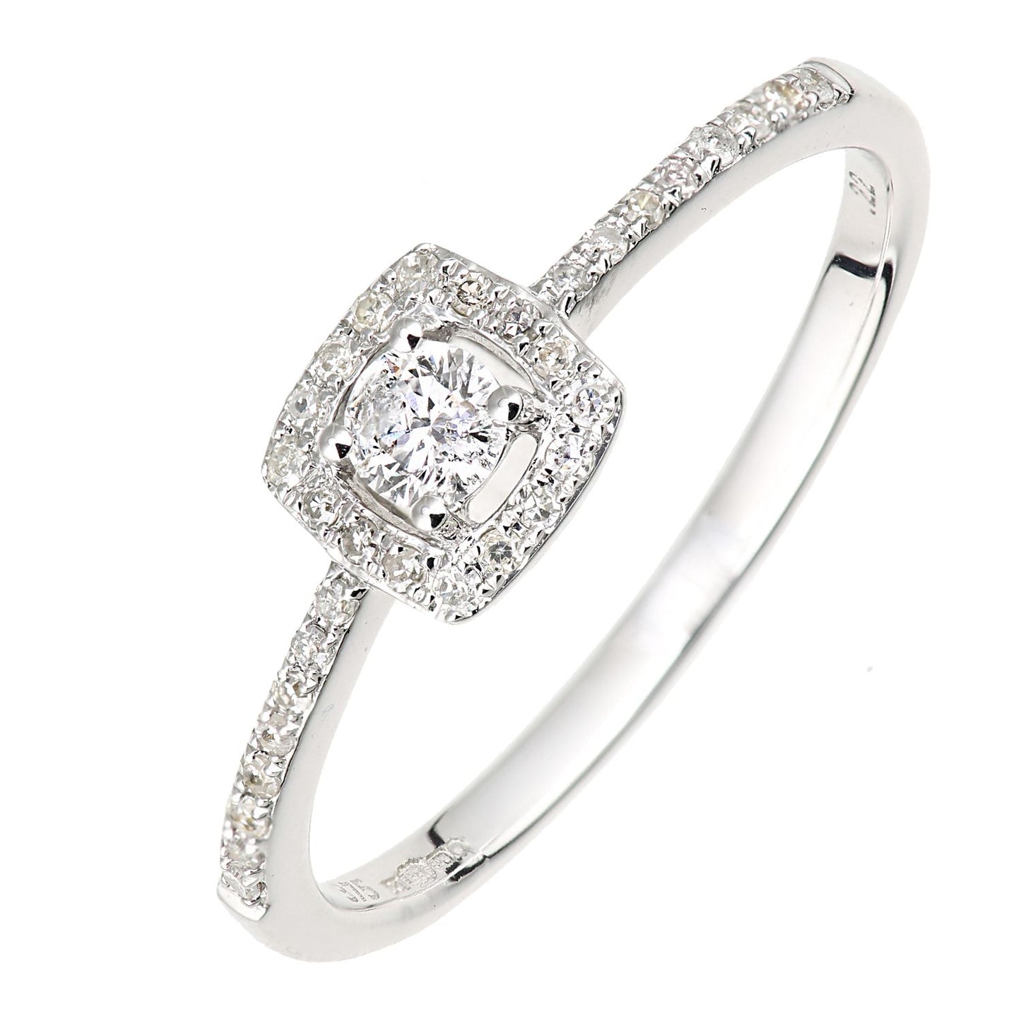 9ct White Gold  Diamond Square Cushion Halo Solitaire Cluster Ring - DR1AXL672W