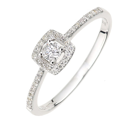 9ct White Gold  Diamond Square Cushion Halo Solitaire Cluster Ring - DR1AXL672W