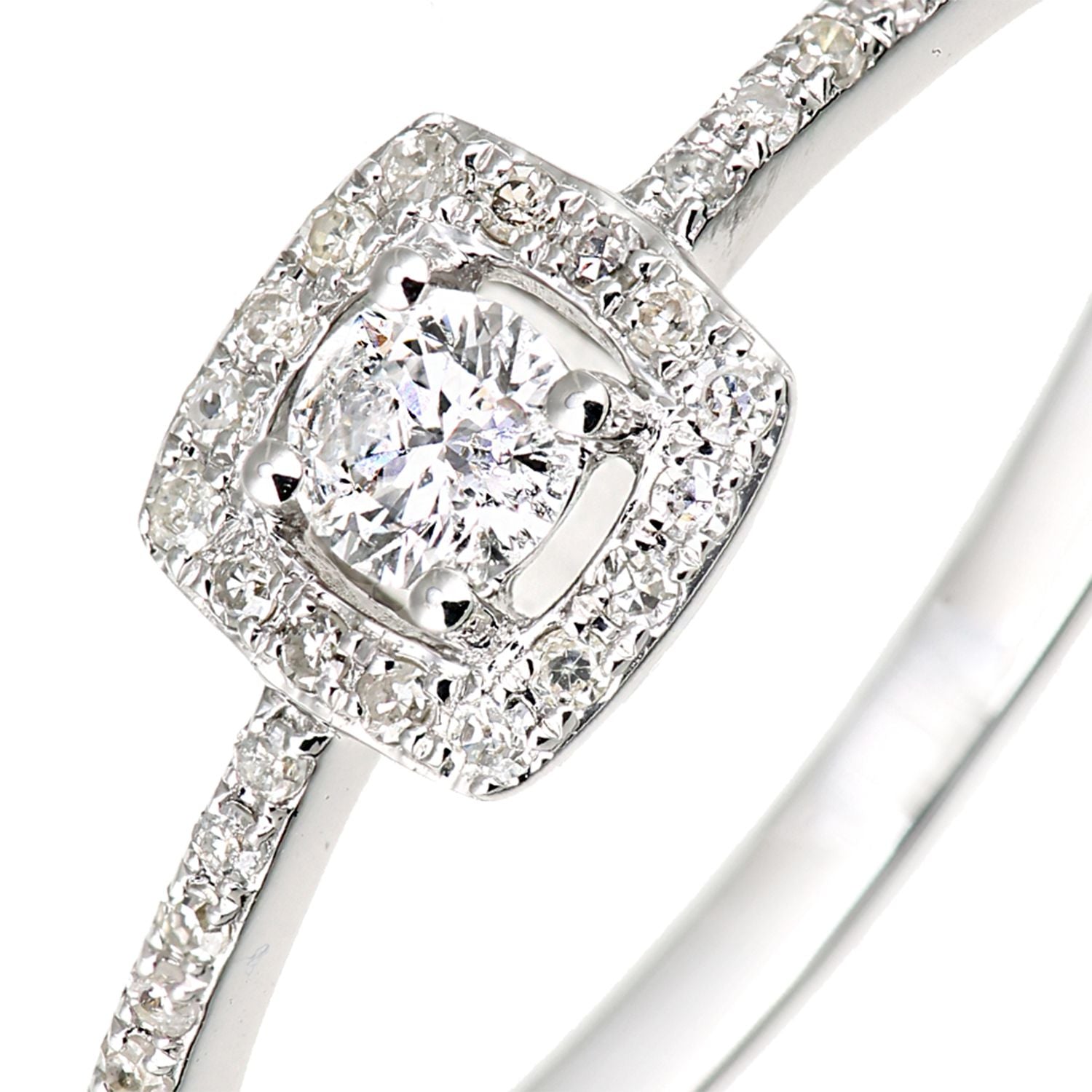 9ct White Gold  Diamond Square Cushion Halo Solitaire Cluster Ring - DR1AXL672W