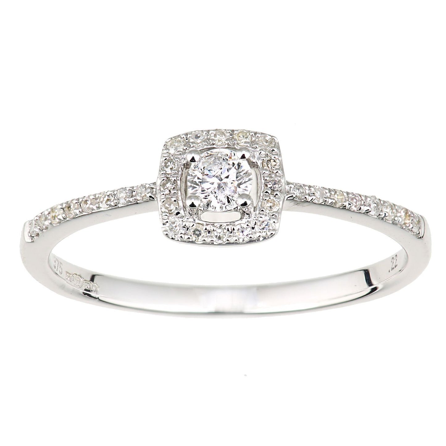 9ct White Gold  Diamond Square Cushion Halo Solitaire Cluster Ring - DR1AXL672W
