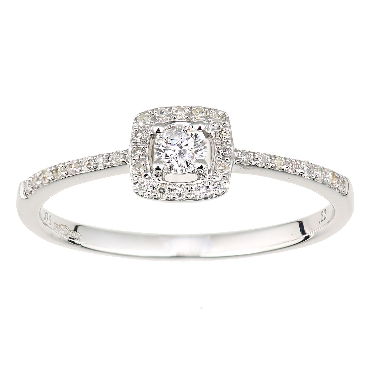 9ct White Gold  Diamond Square Cushion Halo Solitaire Cluster Ring - DR1AXL672W