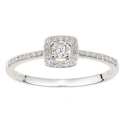 9ct White Gold  Diamond Square Cushion Halo Solitaire Cluster Ring - DR1AXL672W